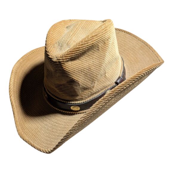 Vtg 1970s Resistol Tan Corduroy Leather Band Outlaw Cowboy Western Hat - Picture 1 of 5